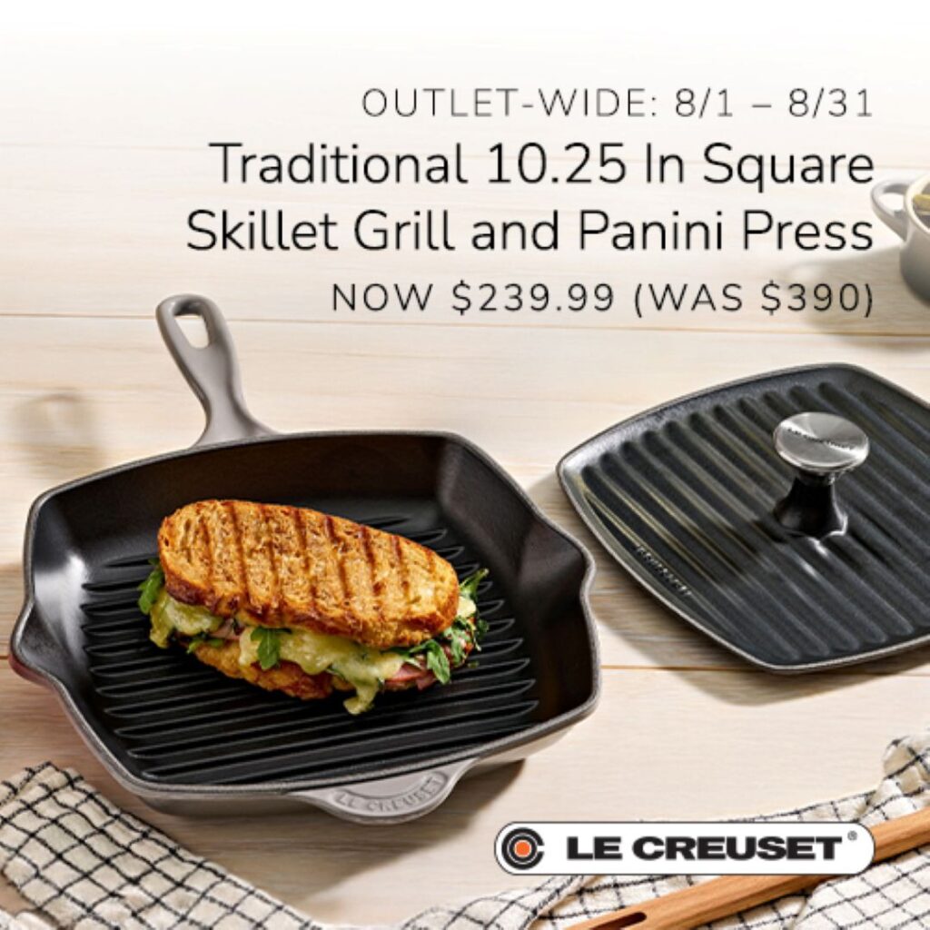 Traditional 10.25 In Square Skillet Grill and Panini Press. Was $390, Now $239.99!